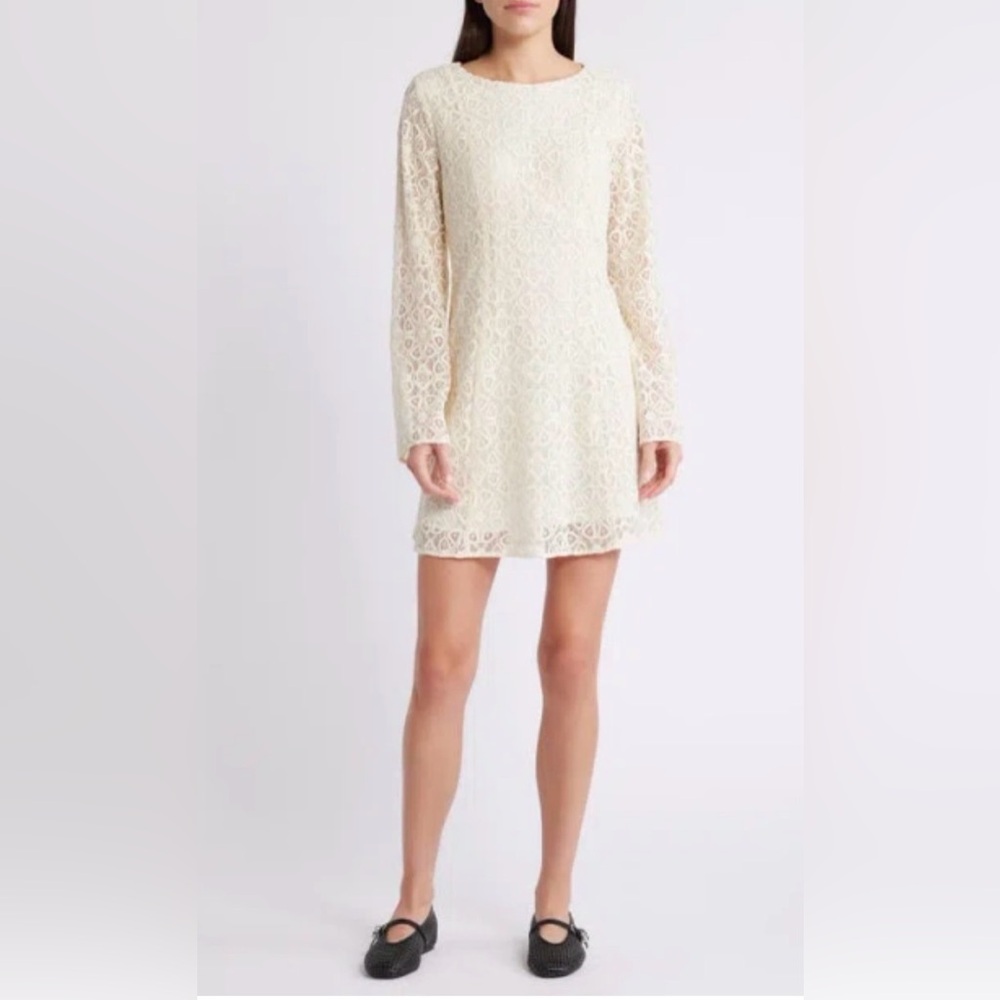 Treasure & Bond Cream Long Sleeve Lace Dress